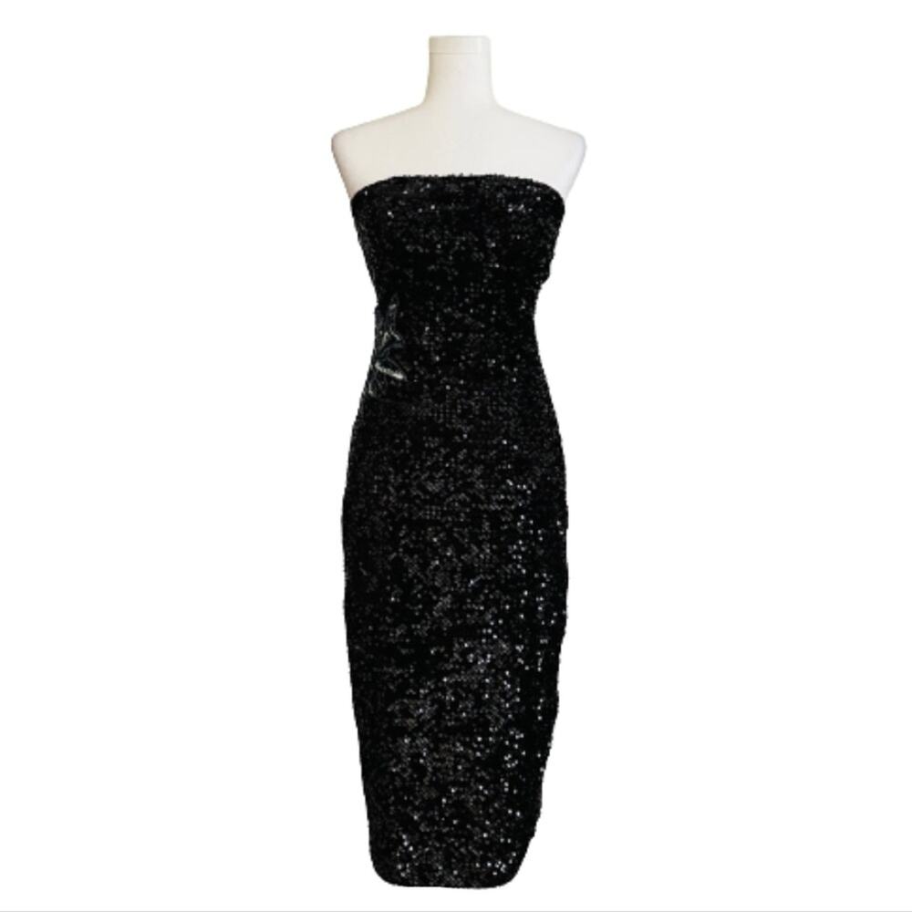 Gianni Bini Dress Vida Black Sequin Strapless Formal Black Tie Midi Size 2 NEW - Picture 2 of 15